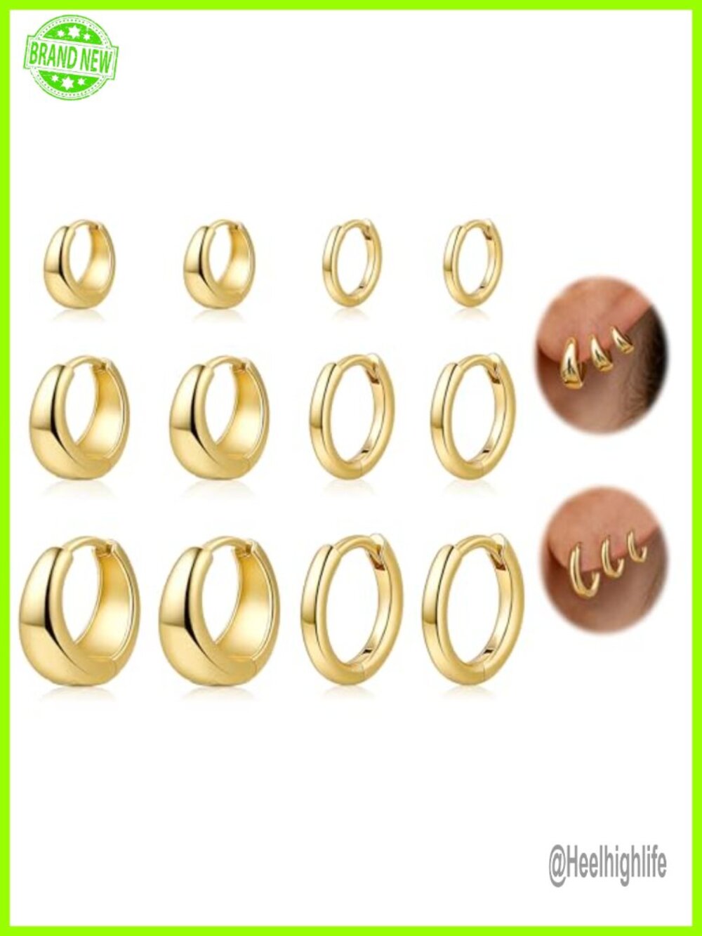 6 Pairs Small Gold Plated Huggie Hoop Earrings Hypoallergenic Cartilage Hoops
